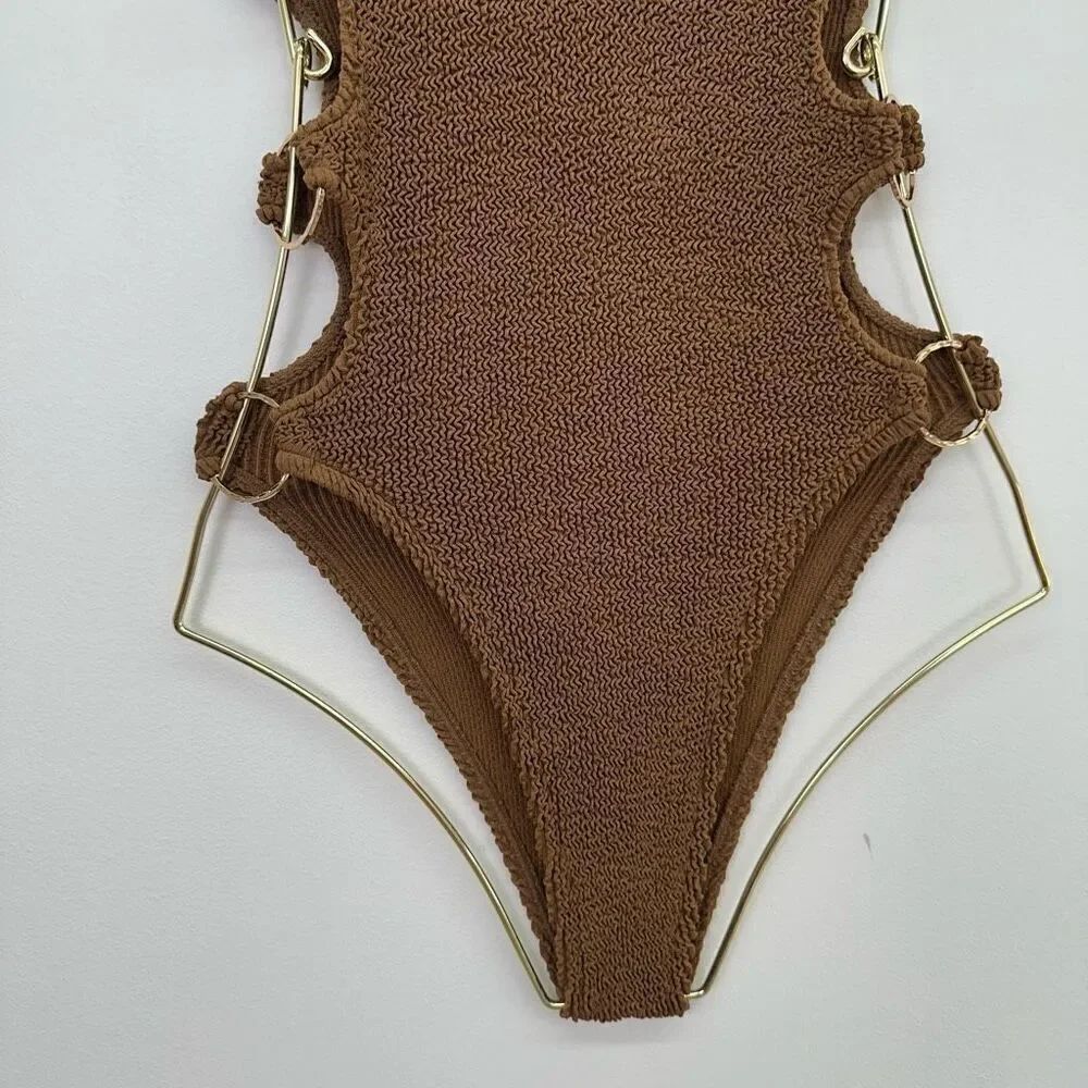Love And Bikinis Women’s Chocolate Brown Smocked Dubai Multi Ring Cut Out Os Swi — image 7 of 8